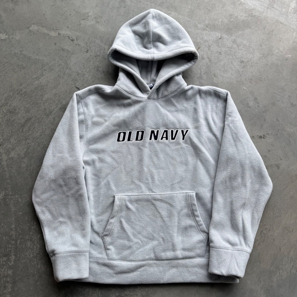 Old Navy Reissue Fleece Hoodie Mens Large Gray Embroidered Logo Pullover